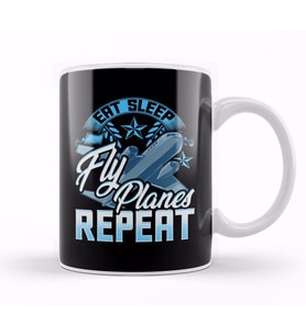 Funny Eat Sleep Fly Planes Repeat Airplane Pilot Kupa Bardak Porselen