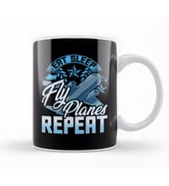 Funny Eat Sleep Fly Planes Repeat Airplane Pilot Kupa Bardak Porselen