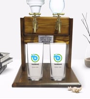 BK Gift Kişiye Özel Renkli Baskılı Tekirdağ Tasarımlı Turistik İkili Rakı Bardağı ve Çift Musluklu Doğal Ahşap Rakı Standı-1 (Model 1)
