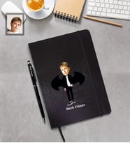 Kişiye Özel Erkek Çocuk Karikatürlü Siyah Defter Kalem Hediye Seti Model-2