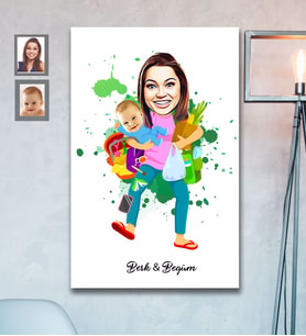 Kişiye Özel Anneler Günü Anne ve Erkek Çocuk Karikatürlü Ahşap Tablo 30x47 Model-1