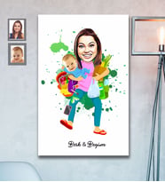 Kişiye Özel Anneler Günü Anne ve Erkek Çocuk Karikatürlü Ahşap Tablo 30x47 Model-1