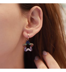 Renkli Zirkon Taşlı Rose Gold Kaplama Yıldız Gümüş Küpe
