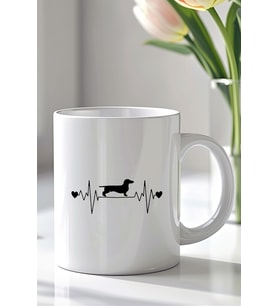 Köpek Kalp Atışı Temalı 330ml Baskılı Beyaz Seramik Kupa Bardak