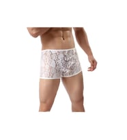 Asil Dantelli Transparan Fantezi Erkek Boxer Fit Külot (Beyaz)