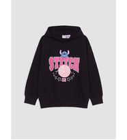 LCW Kids Siyah Kapüşonlu Stitch Baskılı Sweatshirt