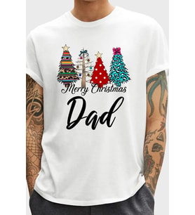Baba İçin Yılbaşı Kıyafeti Merry Christmas Dad Erkek Tişört (Beyaz)