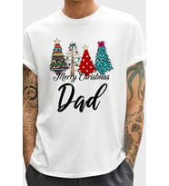 Baba İçin Yılbaşı Kıyafeti Merry Christmas Dad Erkek Tişört (Beyaz)