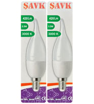 (2 Adet) Şavk 5,5W (37W) Sarı Işık (3000K) E14 Duylu (İnce Duy) Led Kıvrık Ampul