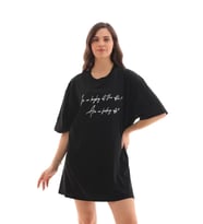 pilelistore- Unisex Bisiklet Yaka Baskılı Oversize T-Shirt - Siyah