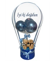 Lacivert kutulu mavi balon baby shower erkek bebek hediyesi
