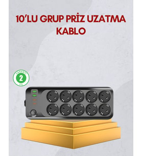 10 Prizli Uzatma Kablosu Termal Koruma Usb Hızlı 2500W