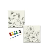 Okul Etkinliği-2'li Tuval Boyama Seti. 20x20 Cm Uv Baskı 6 Akrilik Boya 1 Fırça-model-270