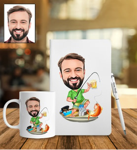 Kişiye Özel Balıkçı Tasarımlı Karikatür Defter Kalem Kupa Set 39