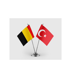 Belçika ve Türkiye Bayrağı İkili Saten Masa Bayrağı Takımı