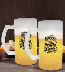 BK Gift Wish You Were Beer Tasarımlı 2’li Buzlu Cam Bira Bardağı 50cl-1 (Beyaz)