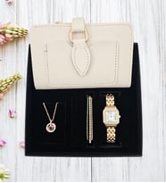 Trend Gri Kadın Cüzdan & Metal Gold Kadın Saat & 100 Dilde Seni Seviyorum Kolye & Kadın Bileklik Hediye Seti