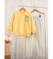 Limon Baskılı Sweatshirt ve Çizgili Eşofman Kız & Erkek Çocuk 3ip Alt Üst Takım