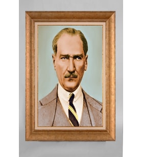 Altın Varaklı Çerçeveli Paspartulu Atatürk Tablo a195 (Gold)