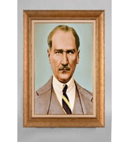 Altın Varaklı Çerçeveli Paspartulu Atatürk Tablo a195 (Gold)