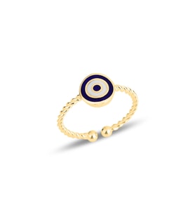 Gümüş altın yaldızlı lacivert mineli nazar ayarlamalı çocuk yüzüğü SGTL11828GOLD (Rose)