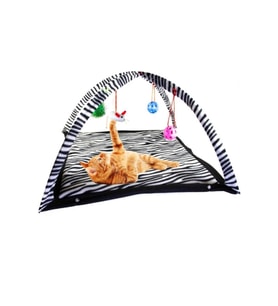 Renkli Zebra Desenli Askılı Kedi Oyun Yatağı 55x55x34 cm