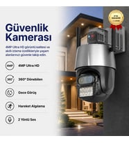Güvenlik Kamerası 4MP Ultra HD Kablosuz, 360° Dönebilen Wi-Fi Kamera, Gece Görüş, Hareket Algılama,