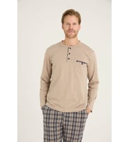 Erkek Midi Yaka Pijama Takımı Şık Tasarım (Bej)