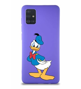 Samsung Galaxy M31S Soft Premier Kapak Donald Duck-D Tasarımlı Silikon Kılıf - Mor (Şeffaf)