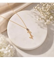 Kişiye Özel 925 Ayar Gümüş Taşlı Nazar Boncuğu Dikey İsim Kolye (Gold)