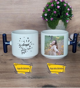 Doğum Günü Hediyesi Kupa Bardak Fotoğraflı T Lacivert Kulplu Arkadaşa Kardeşe Hediye