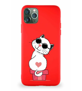 Apple iPhone 11 Pro Max Soft Premier Kapak Coolcat Tasarımlı Silikon Kılıf - Kırmızı (Şeffaf)