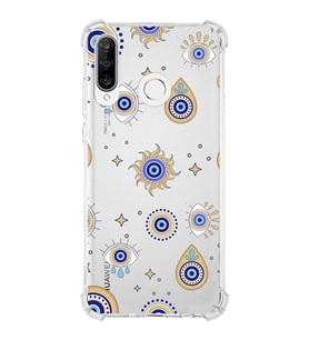 PrintiFy Huawei P30 Lite Uyumlu Nazar Boncuğu 5 Baskılı Şeffaf Köşe Korumalı Antişok Kılıf