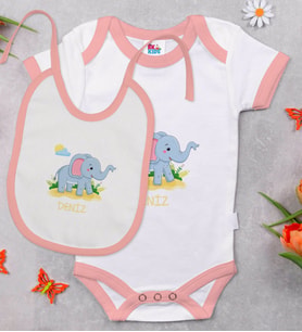 BK Kids Kişiye Özel İsimli Pembe Bebek Body Zıbın ve Mama Önlüğü Hediye Seti-19