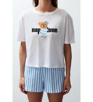Tarz Rahat Kısa Kollu Boru Paça Kadın %100 Pamuklu Çizgili Örme Pijama Takımı (Çok Renkli)