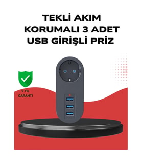 Mey İthalat® Isıya Dayanıklı 3 USB Portlu Güvenlikli Priz – Akıllı Enerji Yönetimi