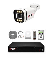 FURY 1 Kameralı 5MP Lens 1080P 6 Warm LED Renkli Gece Görüşlü Güvenlik Kamera Sistemi 250GB 1606