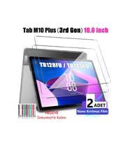 2 ADET Lenovo Tab M10 Plus (3. Gen) TB128FU 10.6" Ekran Koruyucu Şeffaf Cam Nano HD Esnek Kırılmaz