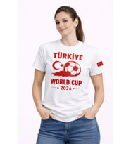 Parla Kadın Türkiye World Cup 2026 Baskılı Tişört Futbol Temalı Forma T-Shirt - Beyaz