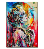 Ahşap Tablo Zodyak Gerçeküstü Resim Oğlak Burcu Görseli (35x50 Cm Boyut)