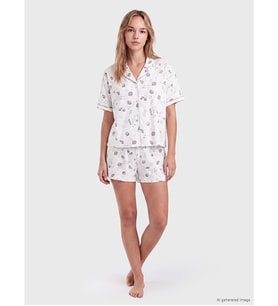 LCW DREAM Ekru Gömlek Yaka %100 Pamuklu Kadın Şortlu Pijama Takımı