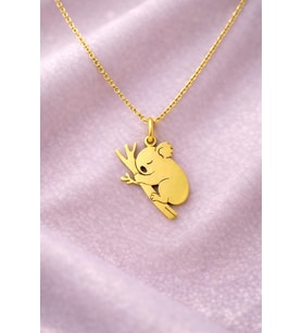 Kişiye Özel 925 Ayar Gümüş Sevimli Uyuyan Koala Figürlü Kolye (Gold)