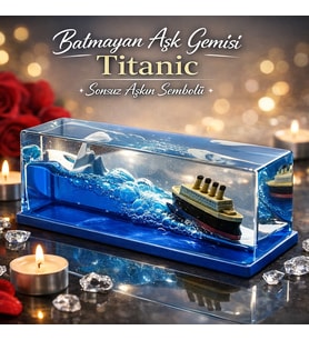 Batmayan Aşk Gemisi (Titanic) Dekoratif Akvaryum Obje  Sevgiliye Romantik Hediye  Sevgililer Günü – Yıl Dönümü (Mavi)