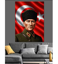 Atatürk Portresi Ve Türk Bayrağı Dekoratif Kanvas - Mdf Ahşap Tablo