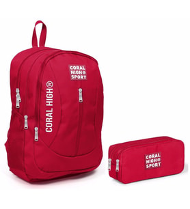 Coral High Sport Kırmızı Okul Çantası ve Kalemlik Seti - USB Soketli
