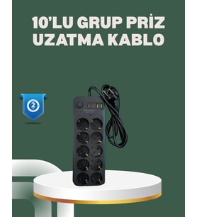 Termal Koruma Sistemli USB Type-C 10’lu Grup Priz 2m 2500W Güç Kapasiteli