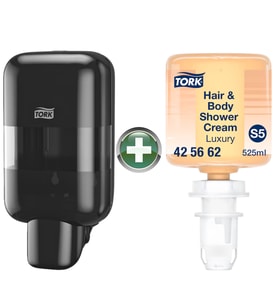 Tork Mini S5 Siyah Sıvı Sabun ve Dezenfektan Dispenseri (565208) + 525 ml Premium Şampuan Hediyeli