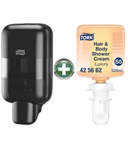 Tork Mini S5 Siyah Sıvı Sabun ve Dezenfektan Dispenseri (565208) + 525 ml Premium Şampuan Hediyeli