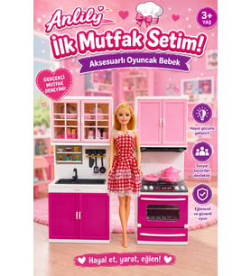 Anlily İlk Mutfak Setim Aksesuarlı Oyuncak Bebekli Pembe Evcilik Oyun Seti 3+ Yaş