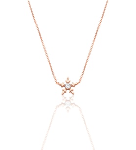 Gümüş rose zirkon tek taşlı mini buz kristali kar tanesi kolye SGTL12793ROSE